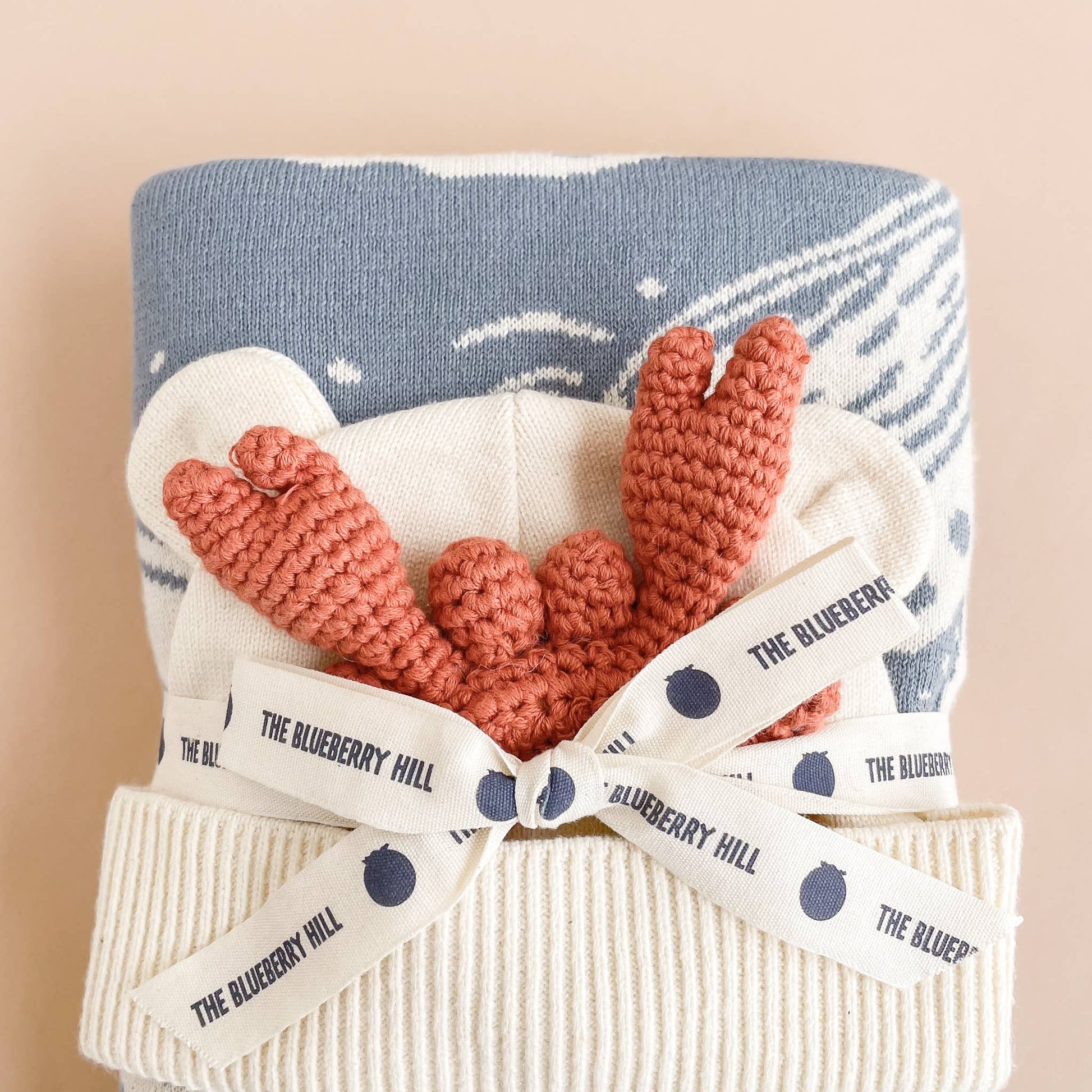 nautical blanket, cotton white hat and crab teether gift set