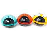 Three colorful ladybug-shaped yo-yos facing front on a white background