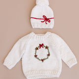 Wreath Sweater Baby Kid Christmas Holiday Bow
