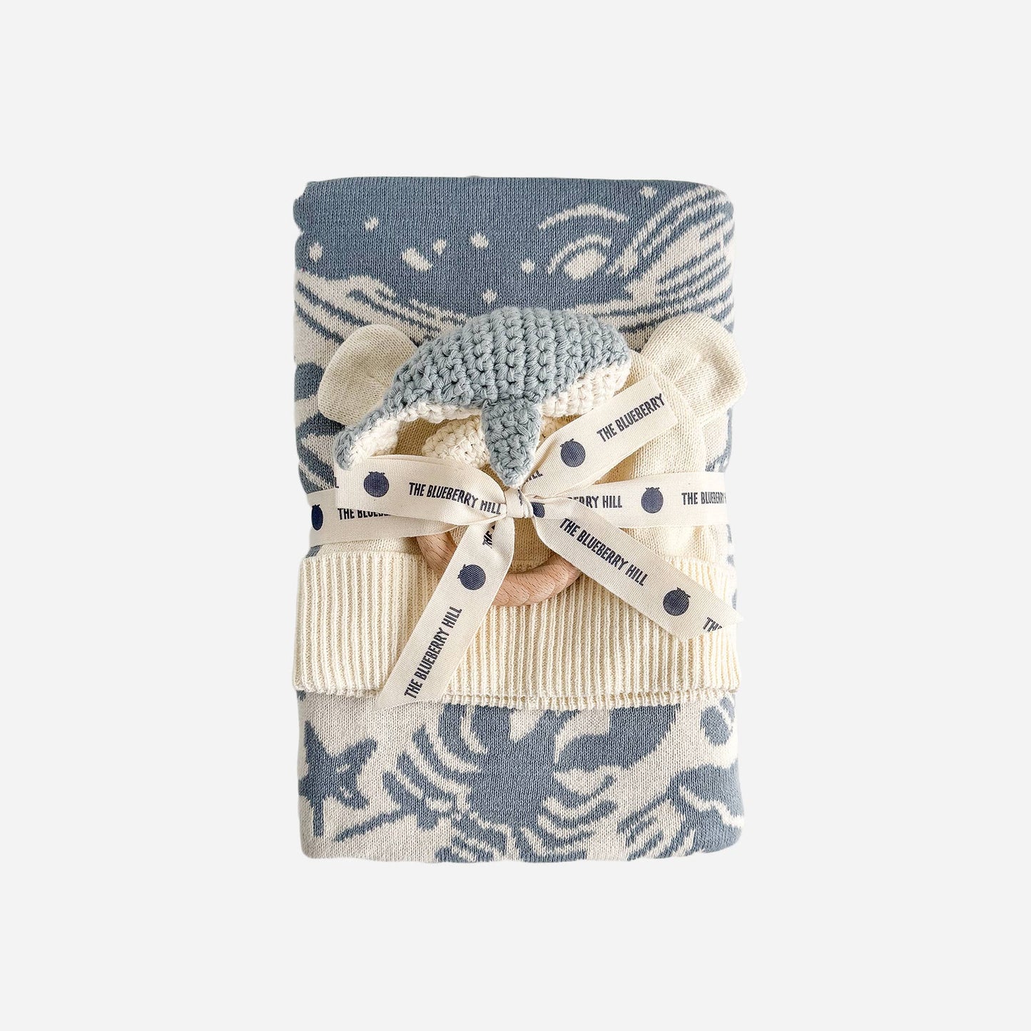 nautical blanket whale teether and cotton hat