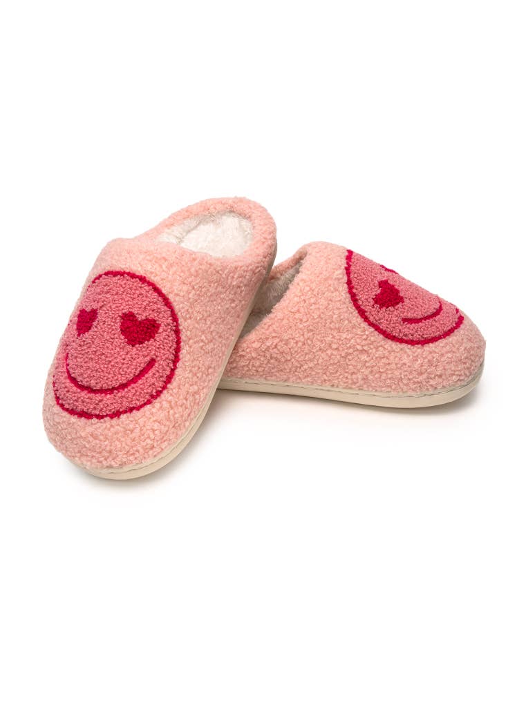 pink heart eyes emoji slippers on angle 