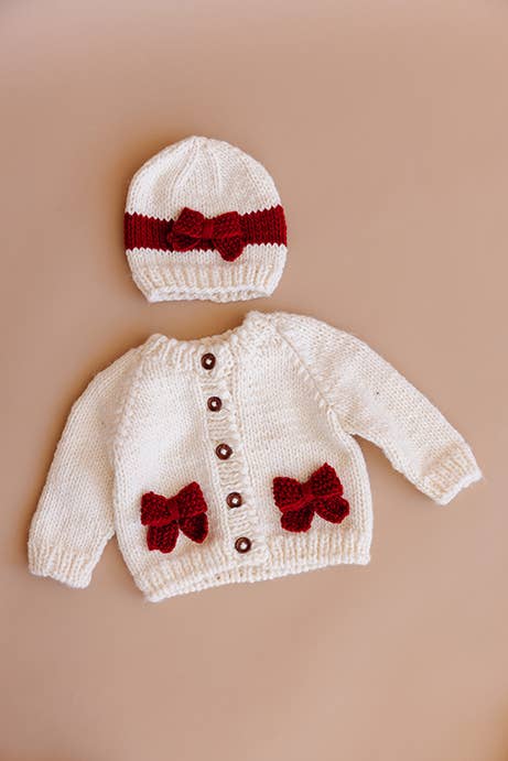 Red Bow Cardigan Kids Baby Sweater Christmas Holiday Love