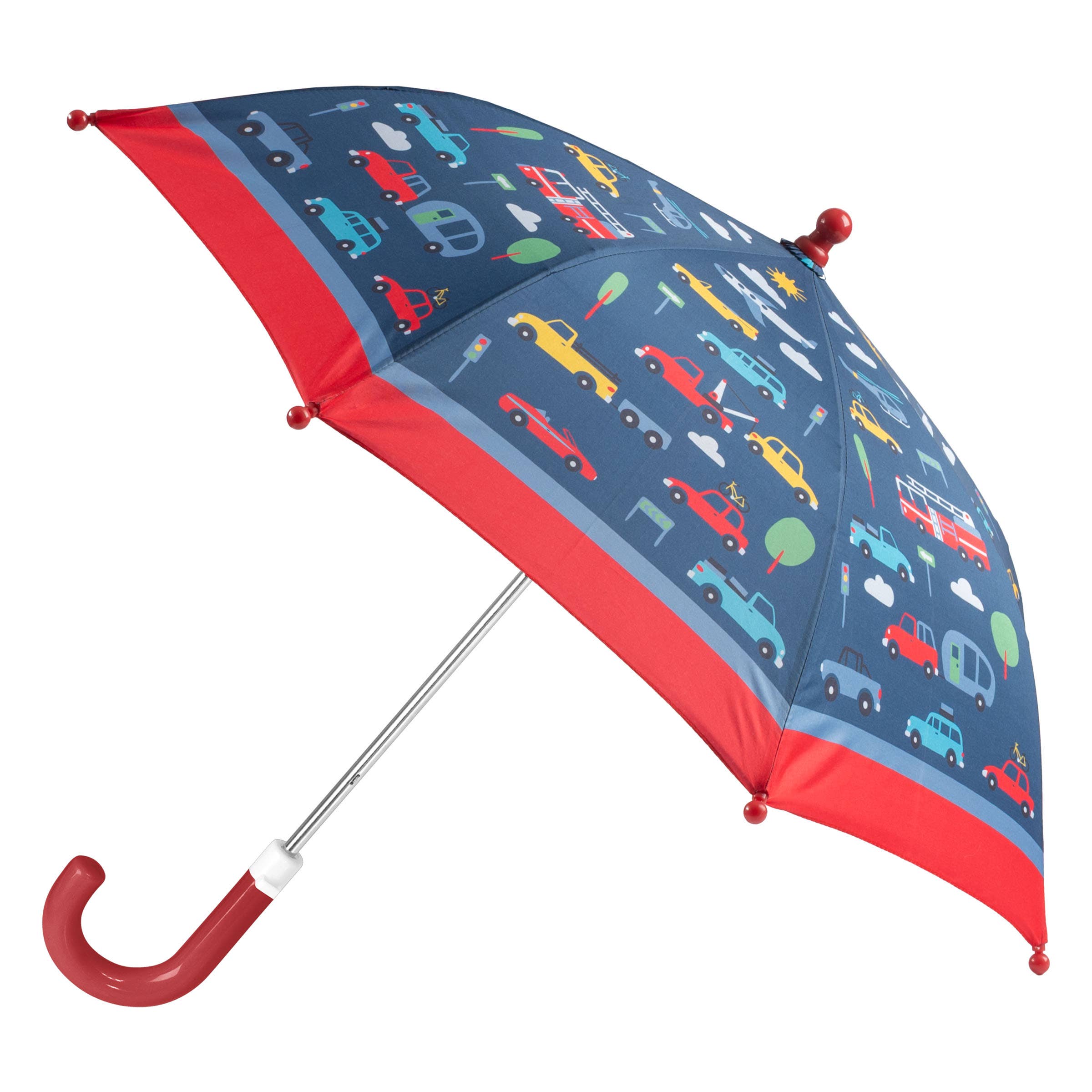 Children's umbrella with car pattern on a blue background