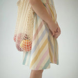 Short Sleeve Twirl Dress in Pastel Stripes