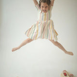 Short Sleeve Twirl Dress in Pastel Stripes
