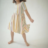 Short Sleeve Twirl Dress in Pastel Stripes