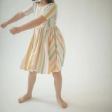 Short Sleeve Twirl Dress in Pastel Stripes