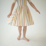Short Sleeve Twirl Dress in Pastel Stripes