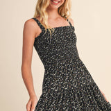 SMOCKED KNIT TIERED SHORT DRESS