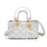 Quilted Rectangle Bow Charm Handbag
