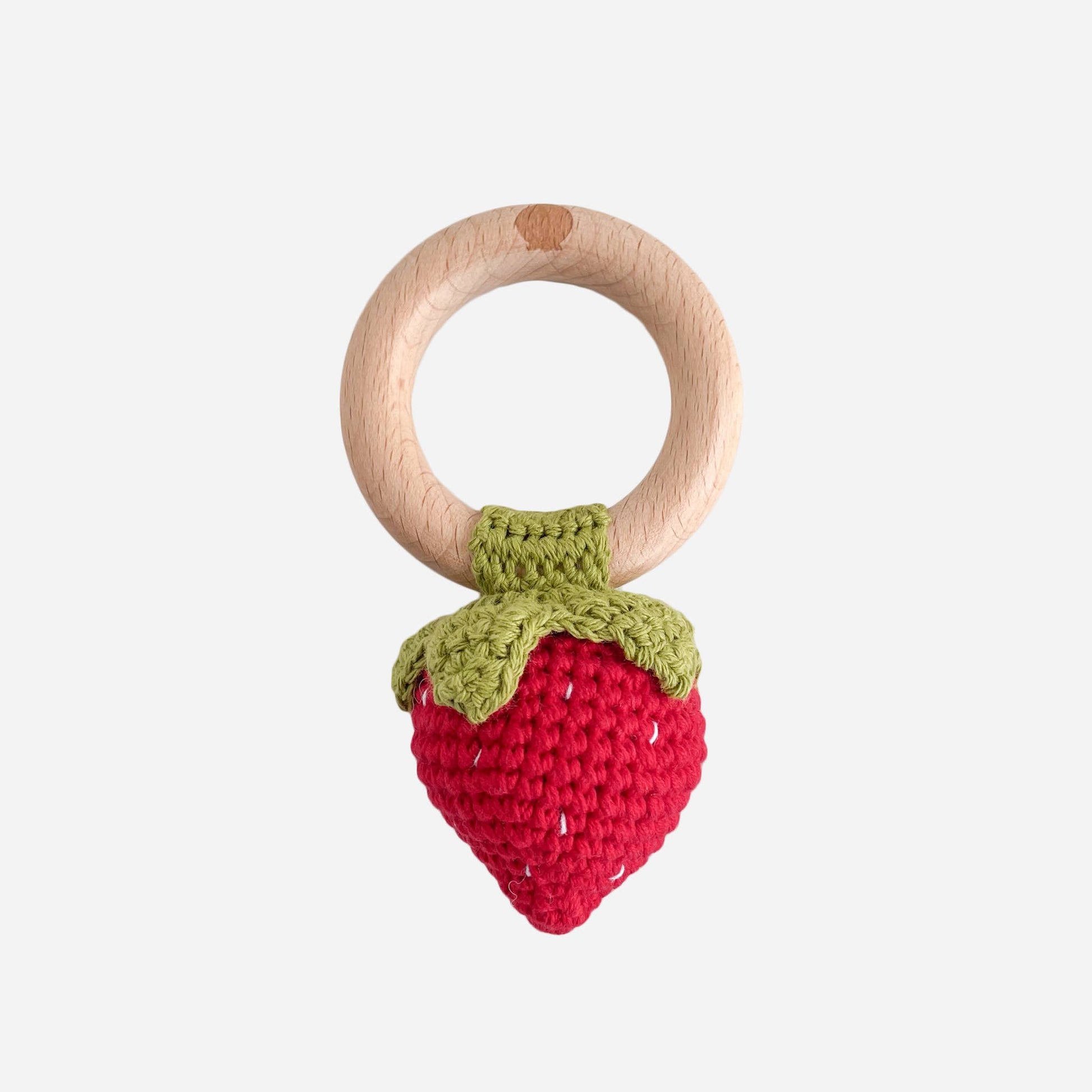 crochet strawberry rattle teether 