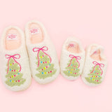 Pink Bow Christmas Tree Slippers - Toddler & Kids