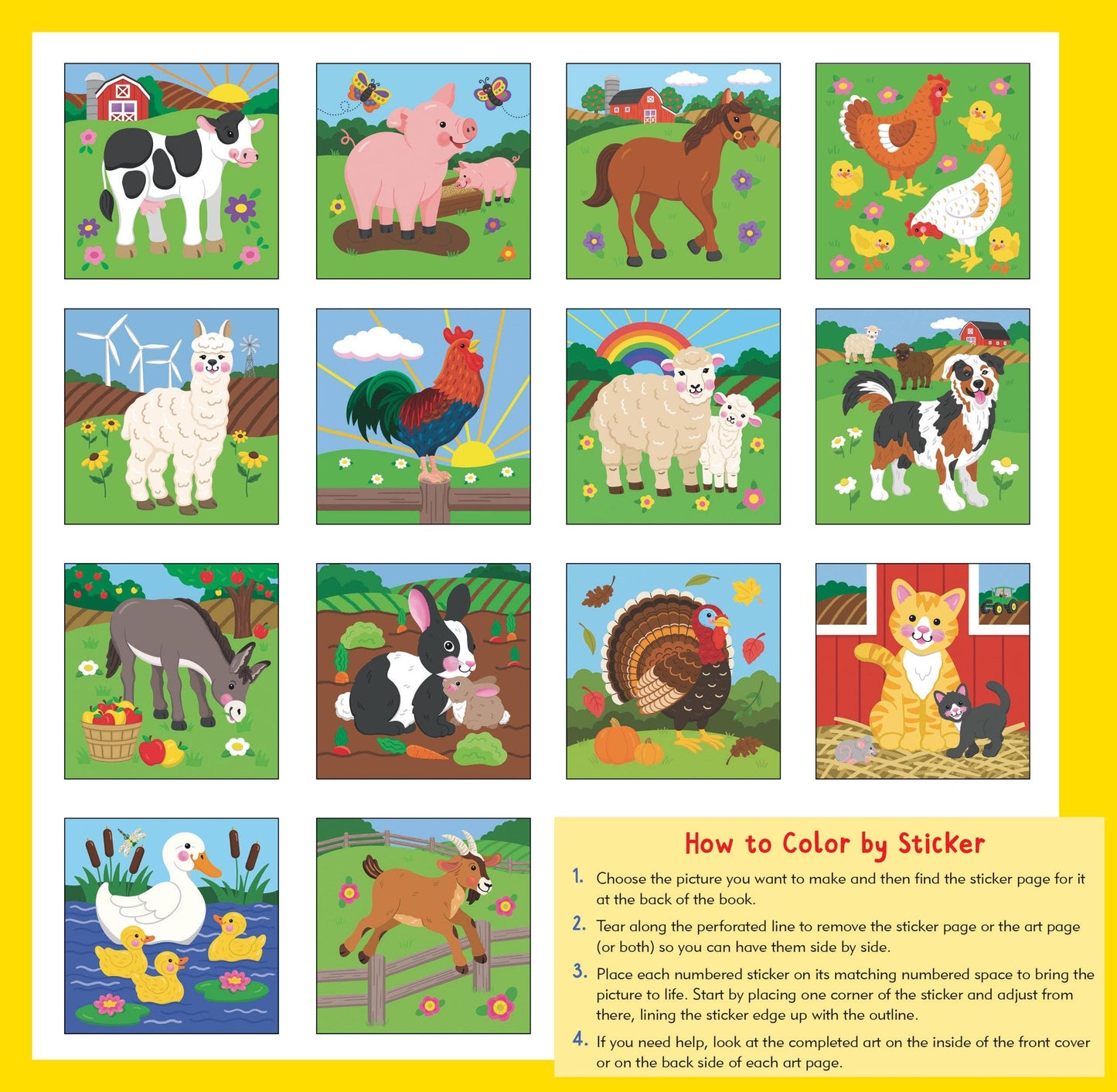 Farm Animal Color-By-Sticker Book