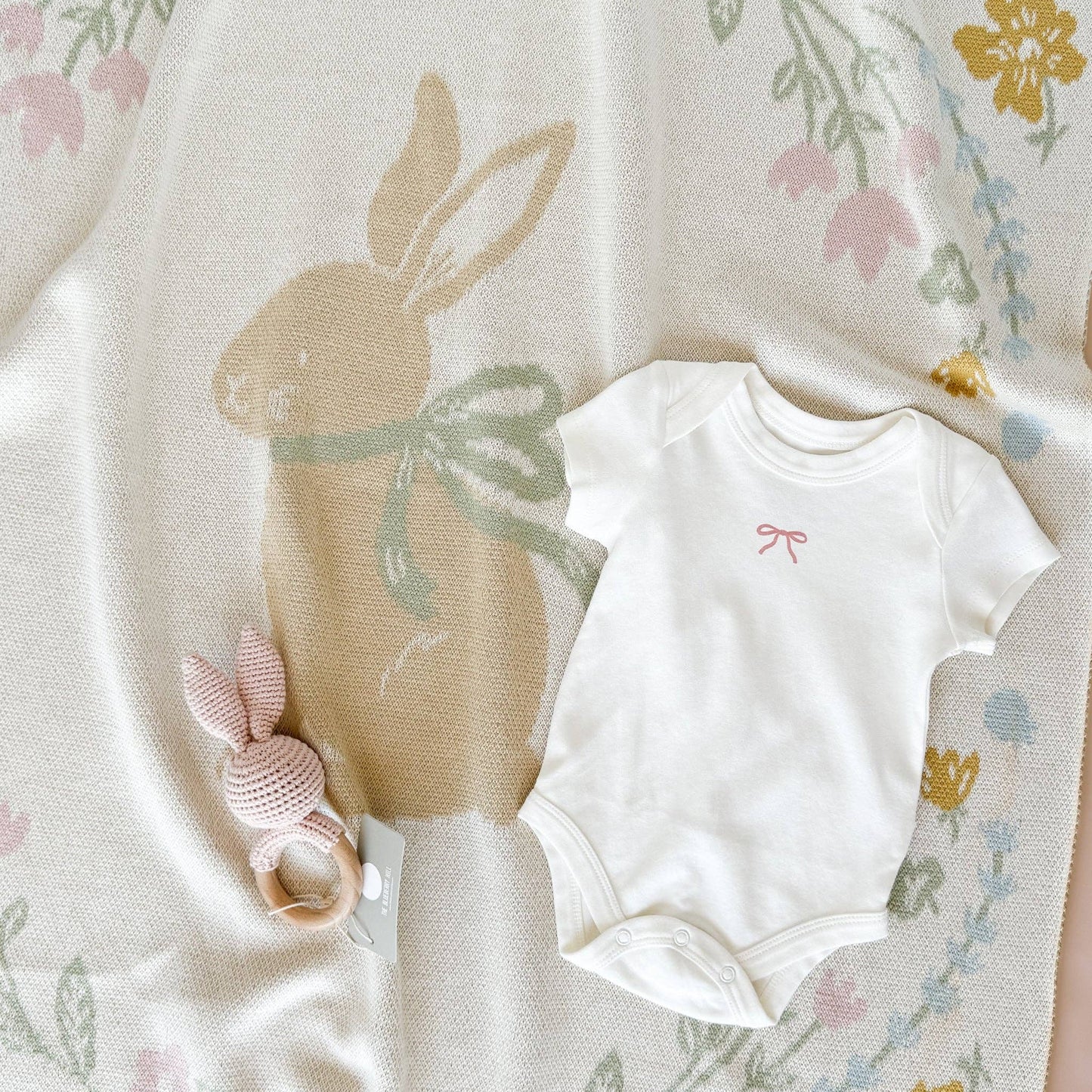 pastel bunny blanket gift set with onesie 