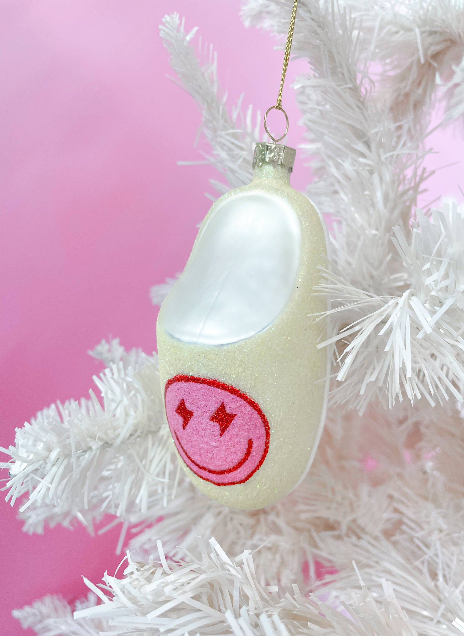 pink smiley face slipper ornament