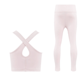 back view of Light pink crop top and leggings set on a white background