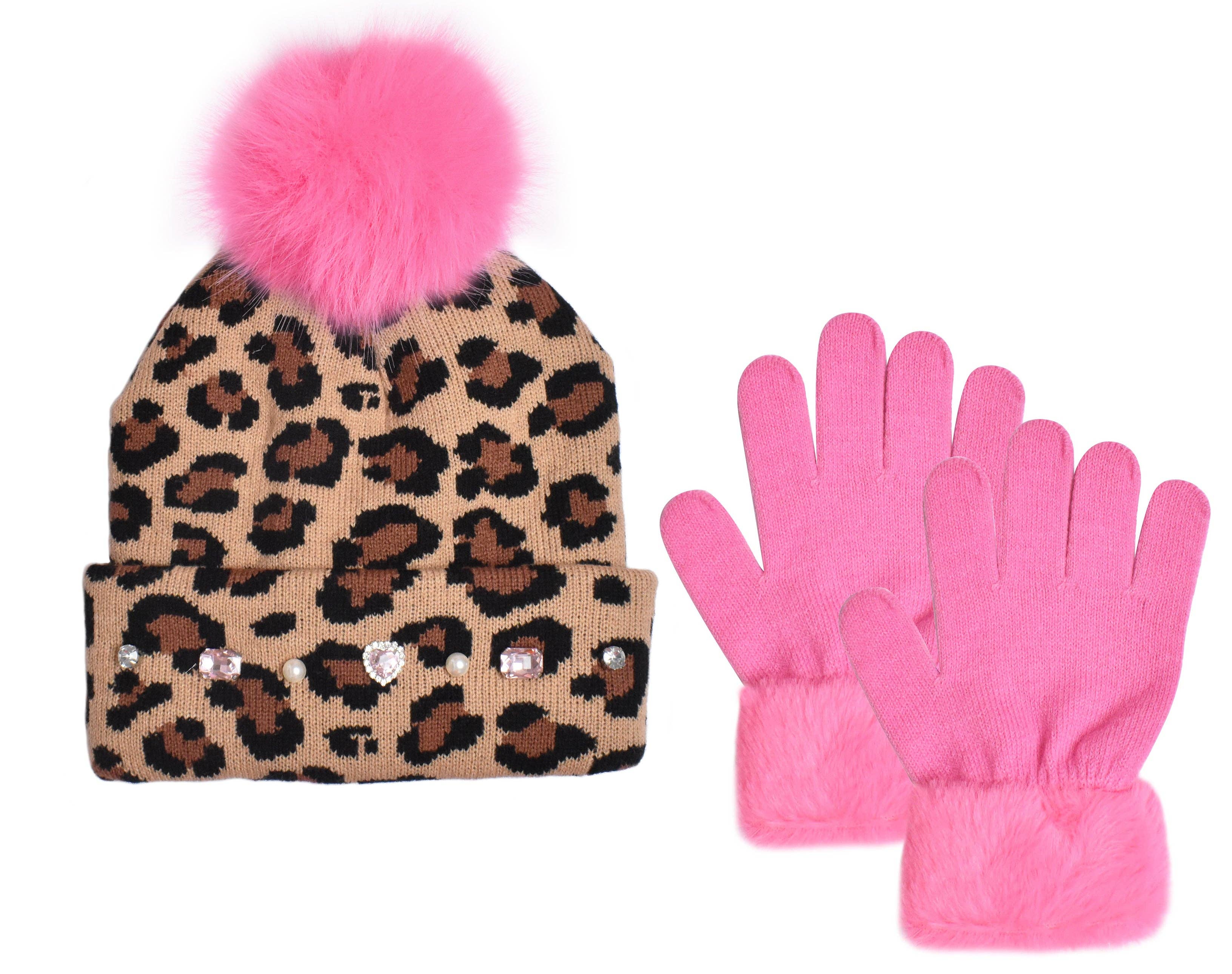 Leopard Print Hat & Glove Set