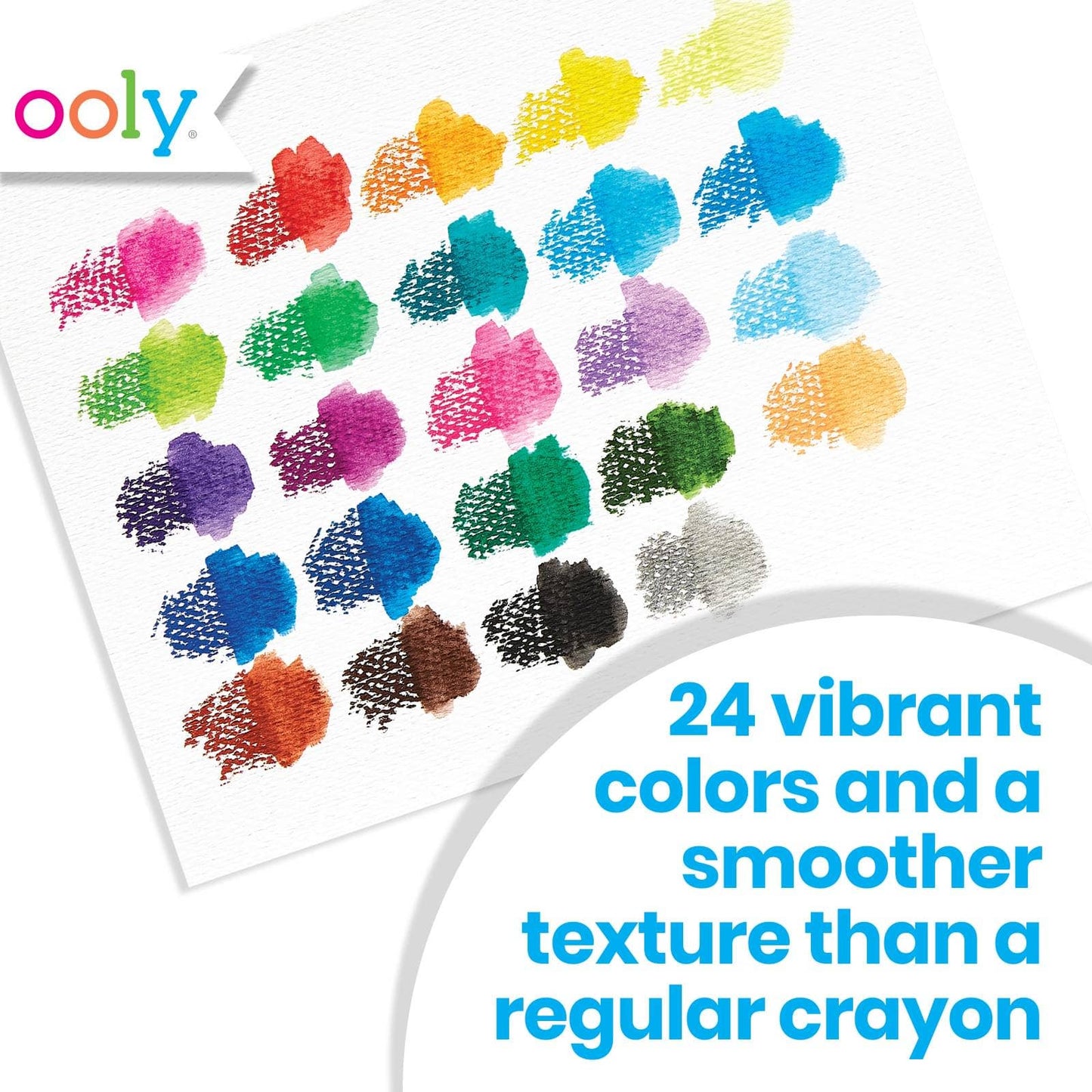 Depicting 24 different colors to make with crayons