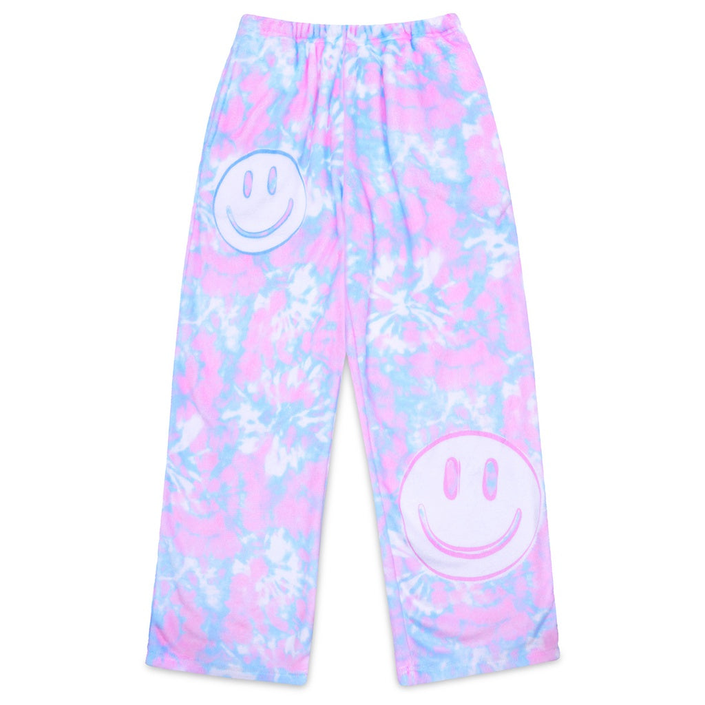 pink and blue tie dye smile plush pants