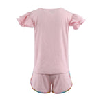 Pink set with ruffled sleeves on a white background