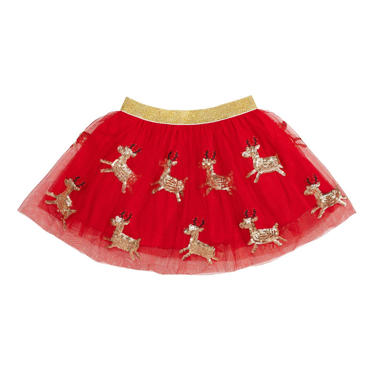 Red tutu with gold sequin reindeer