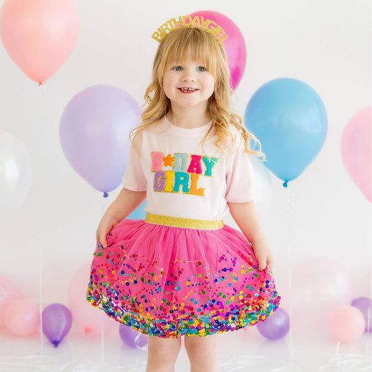 Pink Birthday Girl Patch Short Sleeve T-Shirt