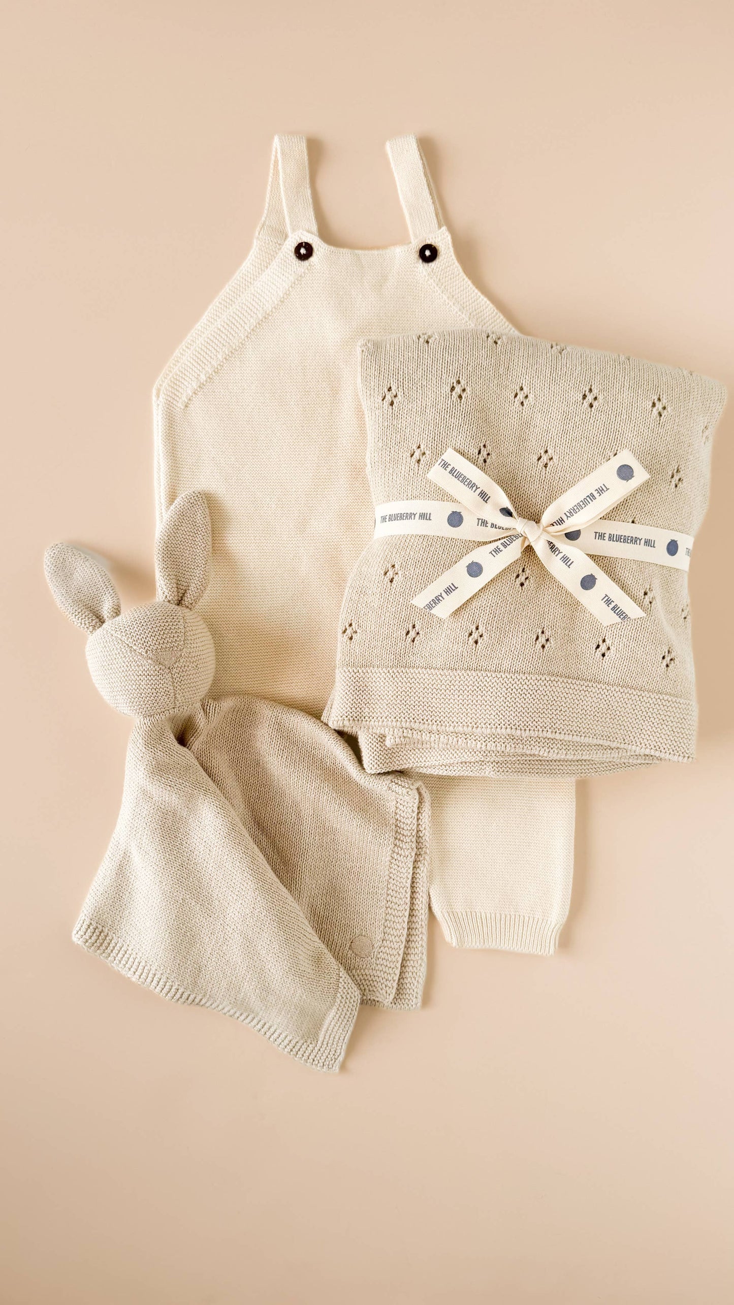 cream pique baby blanket and bear lovey set with onesie 