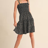 SMOCKED KNIT TIERED SHORT DRESS