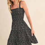 SMOCKED KNIT TIERED SHORT DRESS