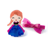 Cute Doll w/ Dark Blue Dress & Bow Clip
