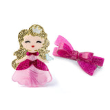 Cute Doll w/ Pink Dress & Bow Clips