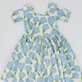Short Sleeve Twirl Dress in Blue Garden