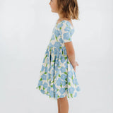 Short Sleeve Twirl Dress in Blue Garden