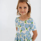 Short Sleeve Twirl Dress in Blue Garden