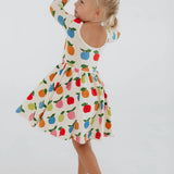 Colorful Apples 3/4 Sleeve Twirl Dress