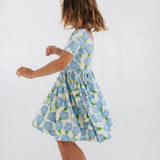 Short Sleeve Twirl Dress in Blue Garden