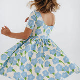 Short Sleeve Twirl Dress in Blue Garden