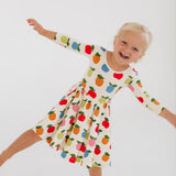 Colorful Apples 3/4 Sleeve Twirl Dress