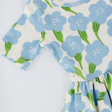 Short Sleeve Twirl Dress in Blue Garden