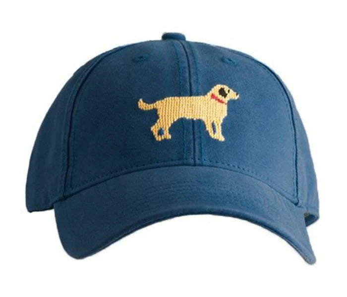 Navy hat with golden retriever