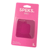 Pink packaging of Speks Slabs silicone sensory sticker on a white background