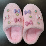 Crystal Bow Pink Purple Slippers