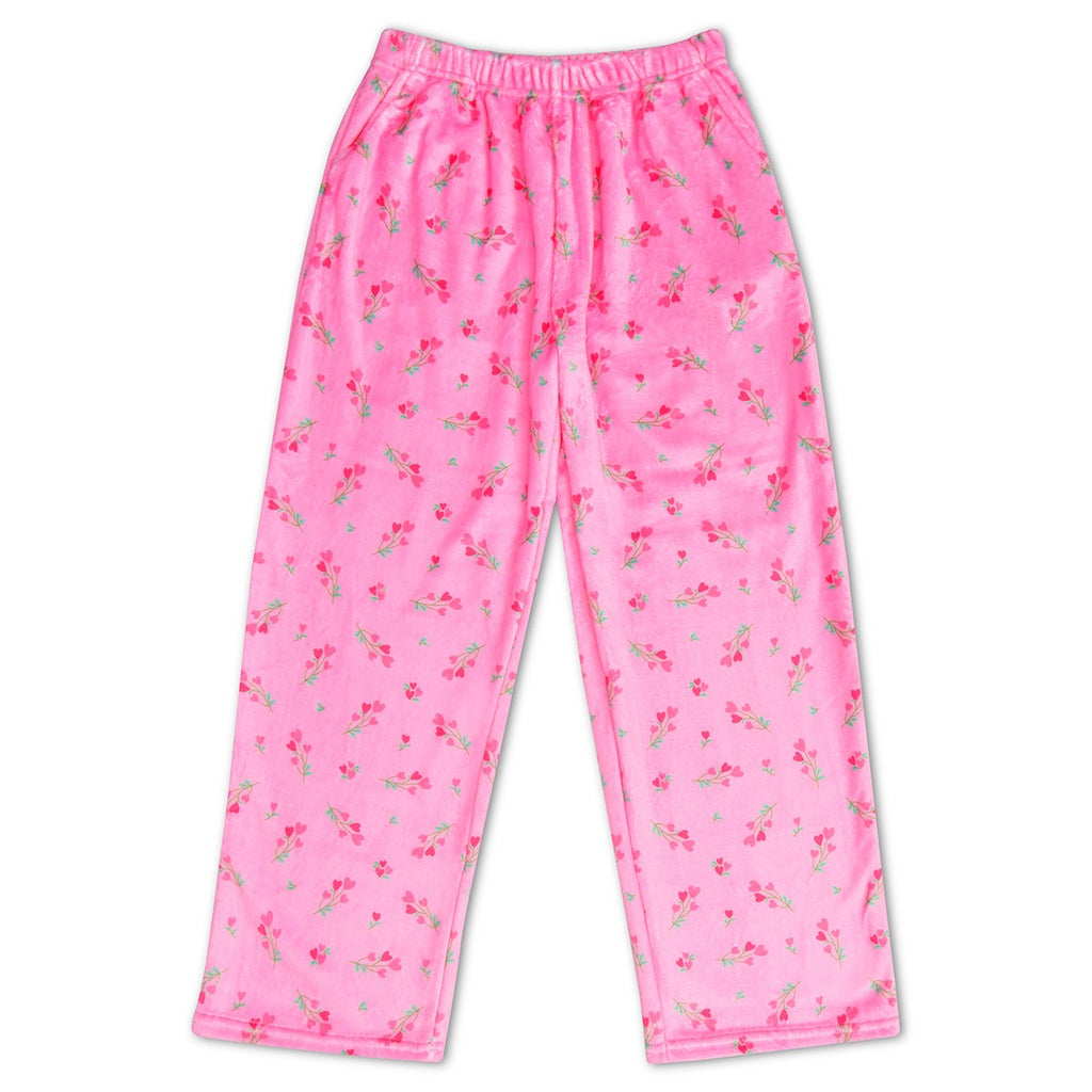 pink plush pants with heart flowers