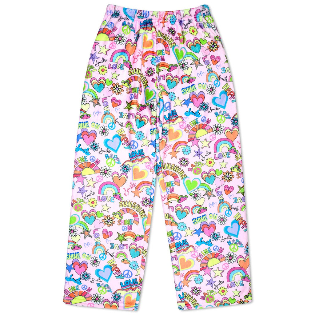 pink pants with hearts flowers and happy words