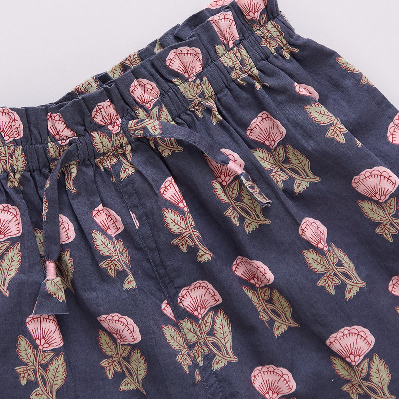 close up of navy floral shorts pattern 