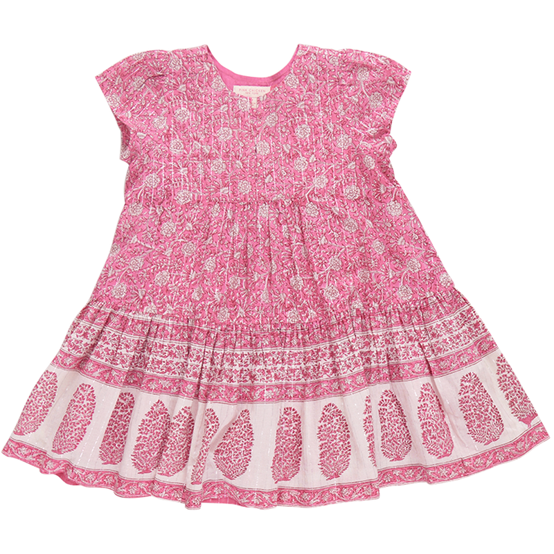 pink block print dress 