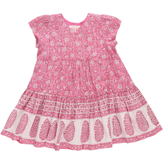 pink block print dress 