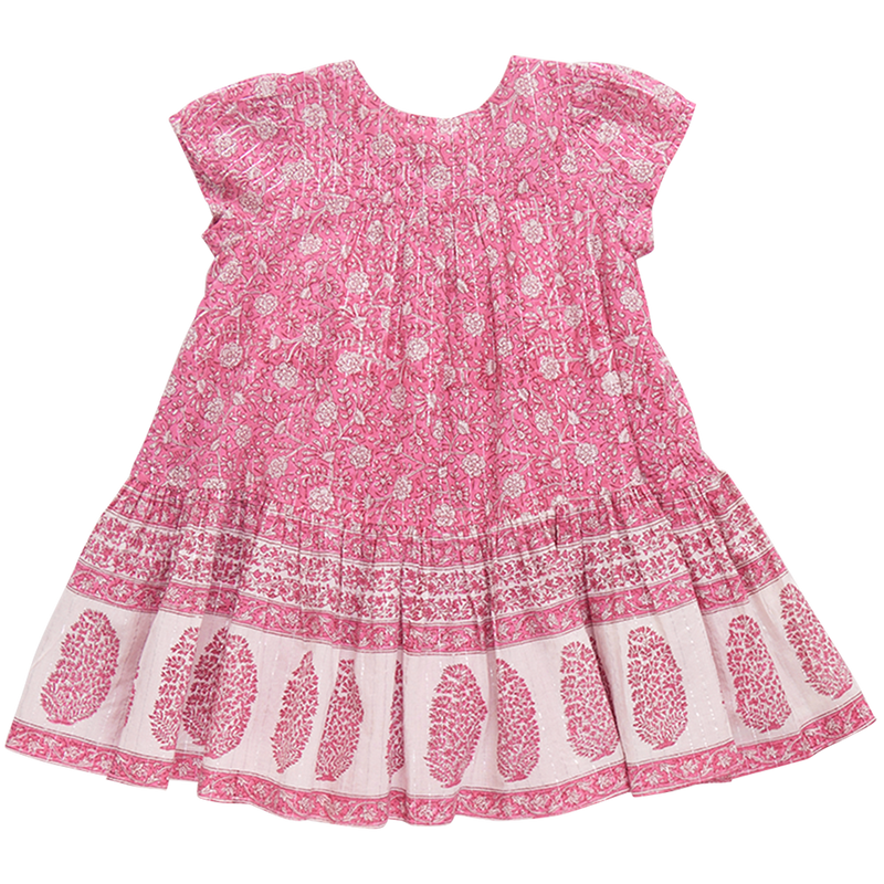 back of pink block print dress 