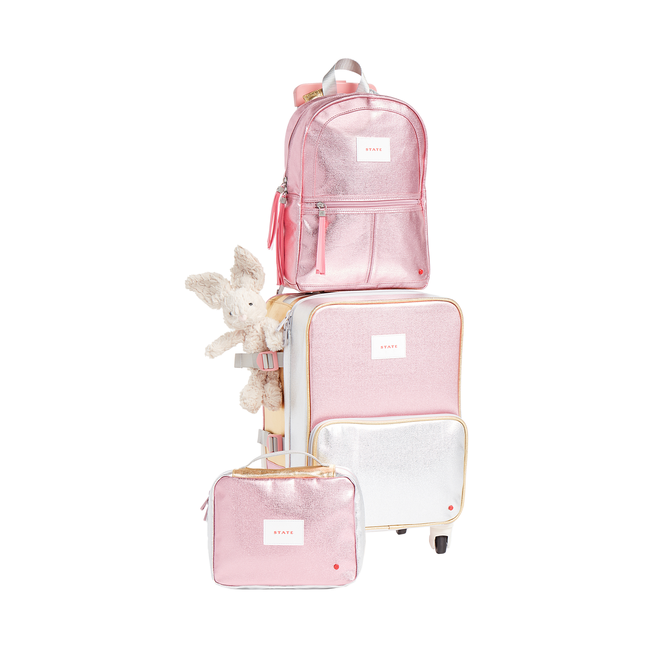 logan carryon pink metallic set