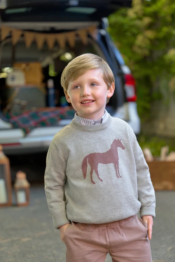 Isaac's Intarsia Sweater - Grantley Gray with Horse